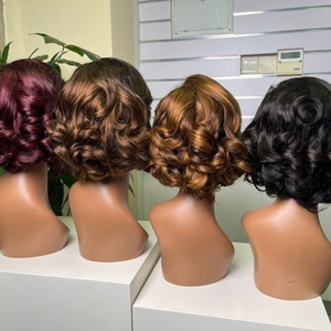 Wholesale SDD <b>Human</b> Hair <b>Wigs</b> Top Density 13*4 Glueless Lace Frontal Bob <b>Wigs</b> Bouncy Curly for Black Women 12inch - Product Image 2