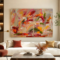 Peinture abstraite expressionniste aux arcs épurés, rouge, orange, crème, impasto, gouttes, peinte à la main sur toile