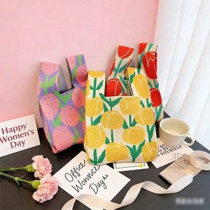 Bolsa de Regalo para Fiesta de Cumpleaños de Bebé de Un Mes y Cien Días, con Cierre Abierto, Flores, Poliéster Tejido, Correa Doble de Mano - Product Image 4