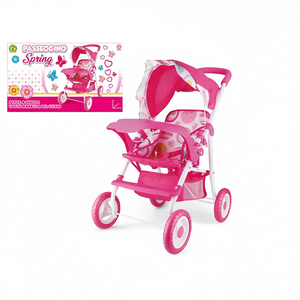 Poussette de printemps rose 50 cm avec auvent pour poupée, pour jeux d'enfants - Product Image 2