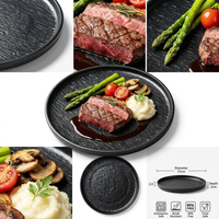 Assiette à steak en mélamine noire, plat rond, imitation céramique, vaisselle de restaurant et d'hôtel, logo personnalisé