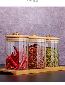 Wholesale Round Tea <b>Spice</b> Kitchen Organizer Sealed Glass Food Storage <b>Jar</b> With Bamboo Lid - Product Image 3