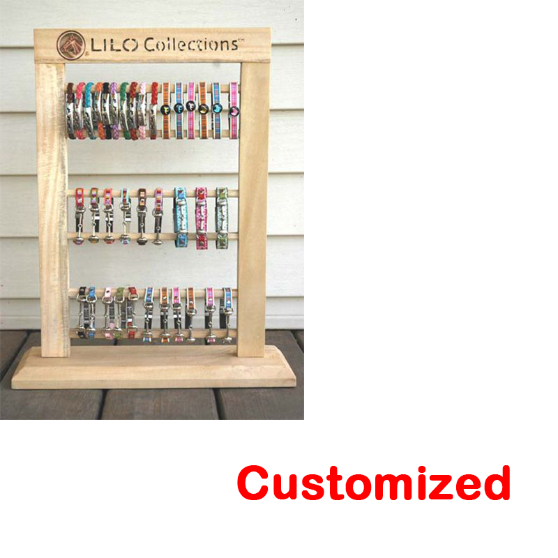 Apache Customizable Oak Wood for Powder Coated Dog Collar Storage Display Rack for Pet Stores Grooming Salons Specialized — view 2
