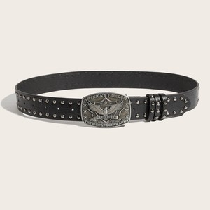 Cinturones de mujer con hebilla de aleación redonda con patrón de águila para hombre occidental Popular de moda de fábrica - Product Image 2