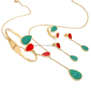 Bangle Sets Guam Fashion 14K Gold Plated Water Drop Shell Stone Stainless Steel Necklace Design Jewelry Sets