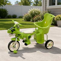 Tricycle à pédales pour enfants Dinosaure 2 places, jouet à roulettes pour enfants avec siège arrière à accoudoirs de sécurité