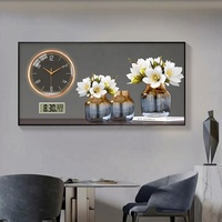 Horloge murale moderne simple de salon peinture décorative couvercle en verre horloge électronique calendrier perpétuel peinture murale suspendue