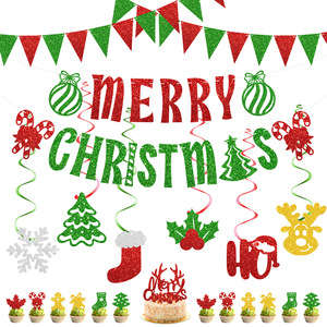 ชุดของตกแต่งคริสต์มาสแบบแขวนขายส่ง ถุงเท้า ต้นคริสต์มาส กวางเรนเดียร์ ธงสามเหลี่ยม ของประดับตกแต่งบ้านสำหรับเทศกาล - Product Image 6