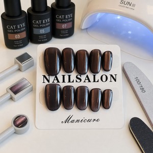 Faux ongles autocollants holographiques marron, 24 pièces, brillants, couvrance totale, forme cercueil, pour usage quotidien - Product Image 3