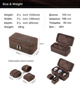 Boîte de rangement pour montres et bijoux en cuir Crazy Horse vintage, 3 emplacements, fermeture éclair anti-choc, rectangulaire, portable, boîte cadeau de voyage pour montres - Product Image 6