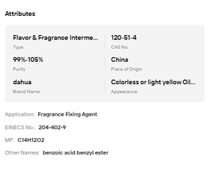 Benzyl Benzoate 99%Min Cosmetic Grade CAS 120-51-4 for Flavor & Fragrance - Product Image 6