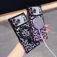 Coque de téléphone magnétique de luxe Y2K à paillettes dégradées avec support anneau léopard pour iPhone 18 17 Pro Max 16 15 14 13