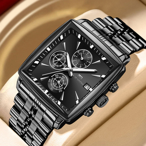 Premium Mens Black Chronograph Watch Square <b>Case</b> Multi Dial Stainless Steel Band Quartz Wristwatch Luxury Business Watch - Product Image 6