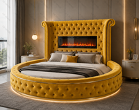 Ensemble de lit convertible moderne de luxe, taille king, rond, réglable, avec cadre rembourré doux