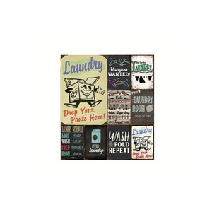 Vintage Metal Signs Modern/Traditional Style <strong>Laundry</strong> Room Wall Tin <strong>Sign</strong> Custom Gold-Plated Metal Plaque Drop Your Pants Here - Product Image 1