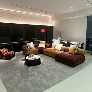 Canapé modulaire extensible en forme de L, combinaison de cuir et de tissu, coin incurvé, librement combinable, moderne, personnalisable, pour salon - Product Image 3