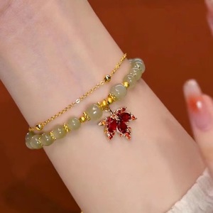 <b>Red</b> Agate Maple Leaf <b>Bracelet</b> Double Layer Chain Women's Jewelry Gift Elegant Fashion Accessory - Product Image 2