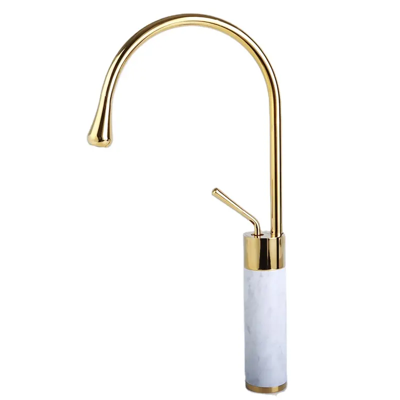 European Modern Luxury Long Neck Golden Color Water Drop Shape Bathroom Basin Sink Water Faucet