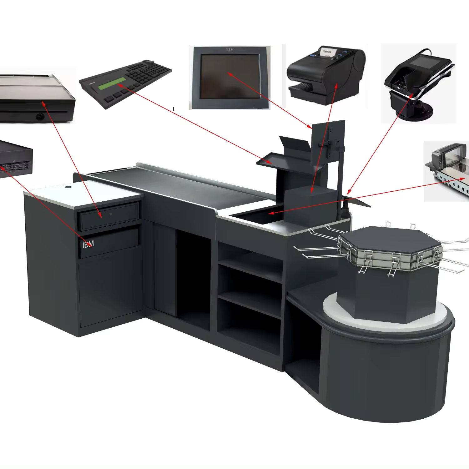 Cashier Counter with Conveyor Belt Efficient Supermarket Design