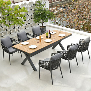 Barato restaurante café bistró cuerda tejido al aire libre 6 + 1 Juego de comedor - Product Image 4