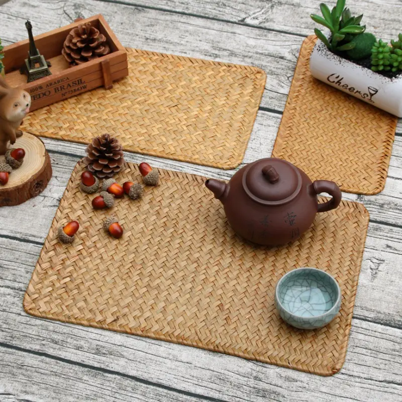 Çevre dostu el dokuma dikdörtgen yuvarlak Rattan Seagrass doğal Placemats masa Mat