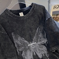 T-shirt en molleton à manches courtes pour femmes grandes tailles, nouveau modèle d'été, coupe ample, effet délavé, tendance vintage, motif 3D, col rond