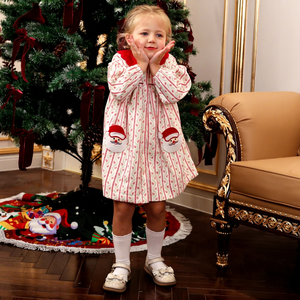 Vestido de Navidad de pana para niñas al por mayor, con bolsillo de Papá Noel, ODM OEM, fruncido, 100% algodón, ecológico, corte A para niños - Product Image 1