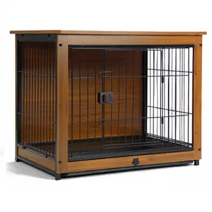 Large Dog Crate Furniture For 2 Dog Wood Dog Crate Cage Furniture With Removable Divider Sliding Door TV Stand Indoor Kennel