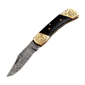 Cuchillo Plegable de Acero de Damasco de Venta Caliente con Funda de Cuero Personalizable y Mango de Madera de Palisandro, Acero Inoxidable para Uso Industrial de Bolsillo - Product Image 1
