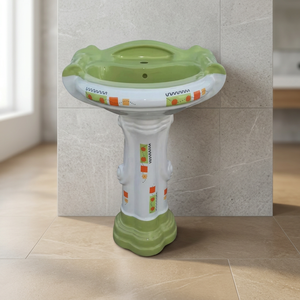 Sterling Fancy Pattern Round Ceramic Wash Basin with Full Pedestal Designer Bathroom Sanitary Ware - Product Image 3