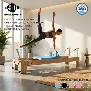 Machine de Pilates Reformer en bois de chêne avec logo personnalisé, beige, Body Balanced SQOA01, garantie de 3 ans - Product Image 2