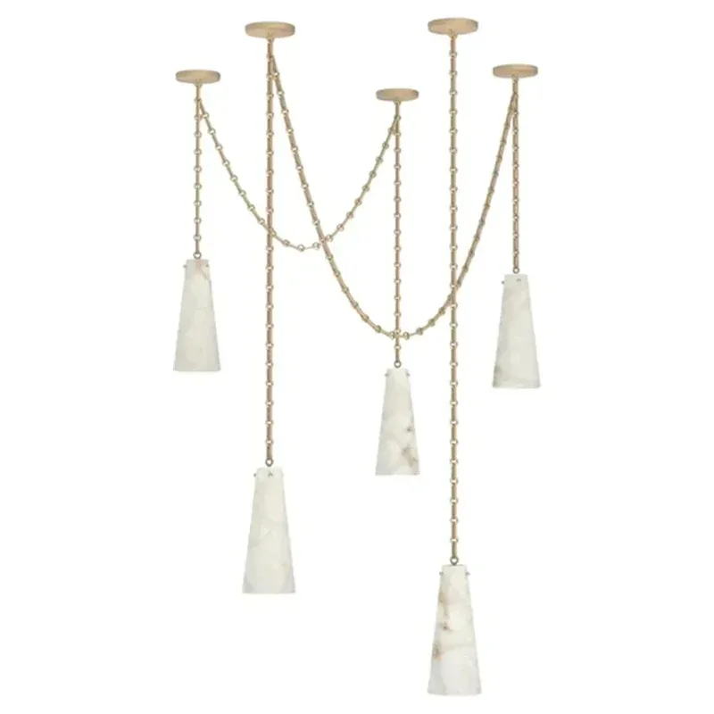 Contemporary Lucca Marble Chandelier 5-Light Vintage Alabaster Pendant Cluster Lamp