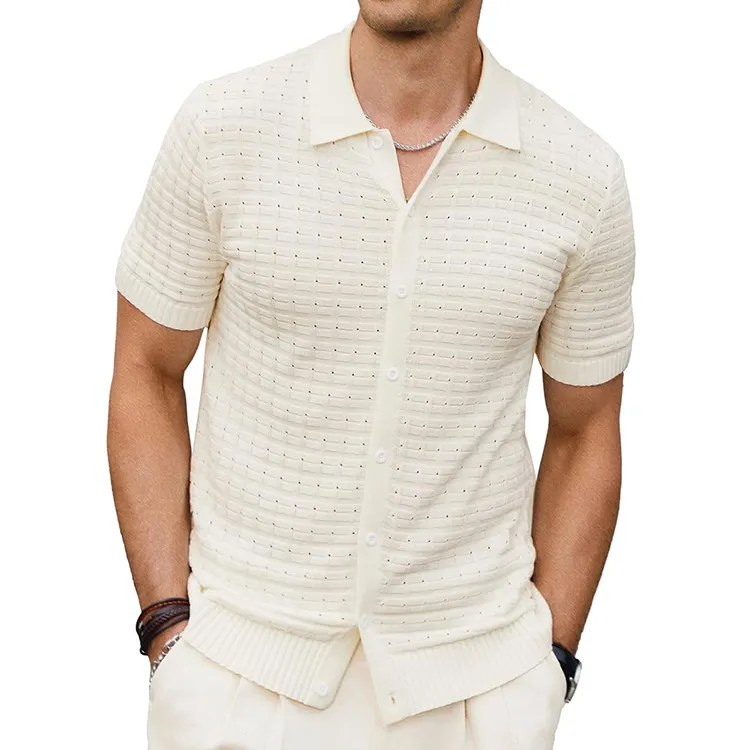 Hot Sale Zomer Heren Ademende Gebreide Getextureerde Golfpoloshirts Met Korte Mouwen