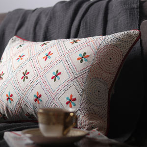 2023 Summer Collection Designer 14X20 Inch Luxury <b>Decorative</b> <b>Pillow</b> Cover Hand Embroidered Indian Kantha for Home Use - Product Image 4