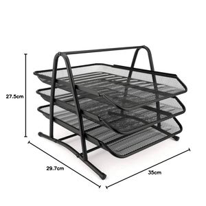 Organisateur de documents de bureau empilable à 3 niveaux en métal maillé - Product Image 4