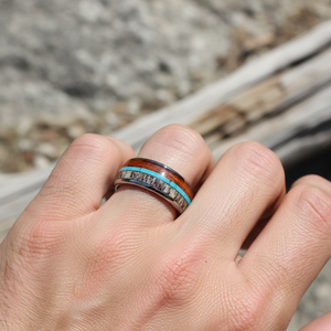 THX Jewelry 8MM Domed Tungsten <strong>Wedding</strong> Band <strong>Ring</strong> with Channel Set Turquoise and Deer Antler <strong>Wood</strong> Unisex Style - Product Image 6