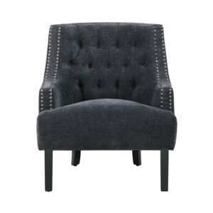 DB Modern Traditional Solid <b>Wood</b> Accent Chair 1pc Black Chenille Upholstery <b>Button</b> Tufted Sherpa for Home Office Furniture - Product Image 4