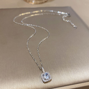 New Korean-style Delicate <b>Copper</b> <b>Chain</b> Micro-set Square Zirconia Minimalist Versatile Elegant Silver Women's Necklace X447 Korea - Product Image 1