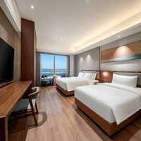 Ensemble de mobilier FF&E pour hôtel moderne avec vue sur la mer, chambre double et suite, lit en placage de bois, bureau, canapé, armoire ODM