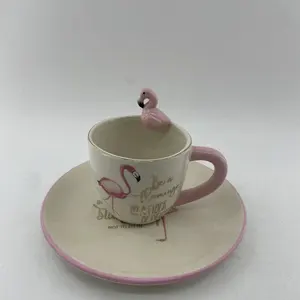 Set cangkir kopi dan kue, mewah gaya modern keramik makan malam set Flamingo dan palnt kopi
