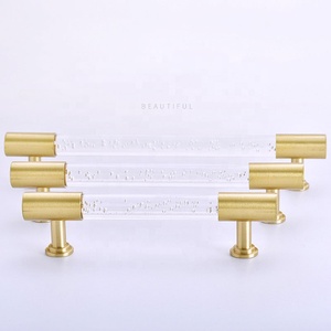 Lucite gagang laci lemari, kenop tarik emas bening untuk pintu kabinet dapur, kenop tarik pegangan akrilik lemari - Product Image 2