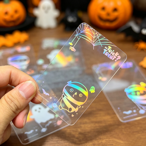บัตรธุรกิจพลาสติก PET ใสแบบกำหนดเอง รูปทรงสี่เหลี่ยมมุมโค้ง โฮโลแกรมเรนโบว์เลเซอร์ฟอยล์ - Product Image 2