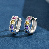 Boucles d'oreilles créoles en argent sterling 925 pour femmes, zircon coloré de luxe, bijoux fins assortis à toutes les tenues, vente en gros