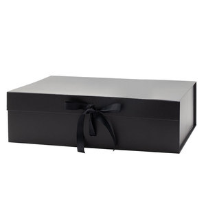 Extra large big black magnetic closure coat retail packaging ribbon box for apparel