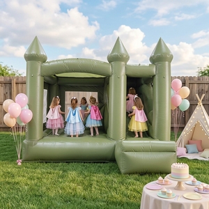 <span class=keywords><strong>Château</strong></span> gonflable commercial vert olive avec toboggan, structure gonflable pour fêtes et événements en plein air - Product Image 1