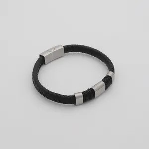 Chris April in stock fashion jewellery 316L stainless steel fiber synthetic leather magnet clasp bracelet