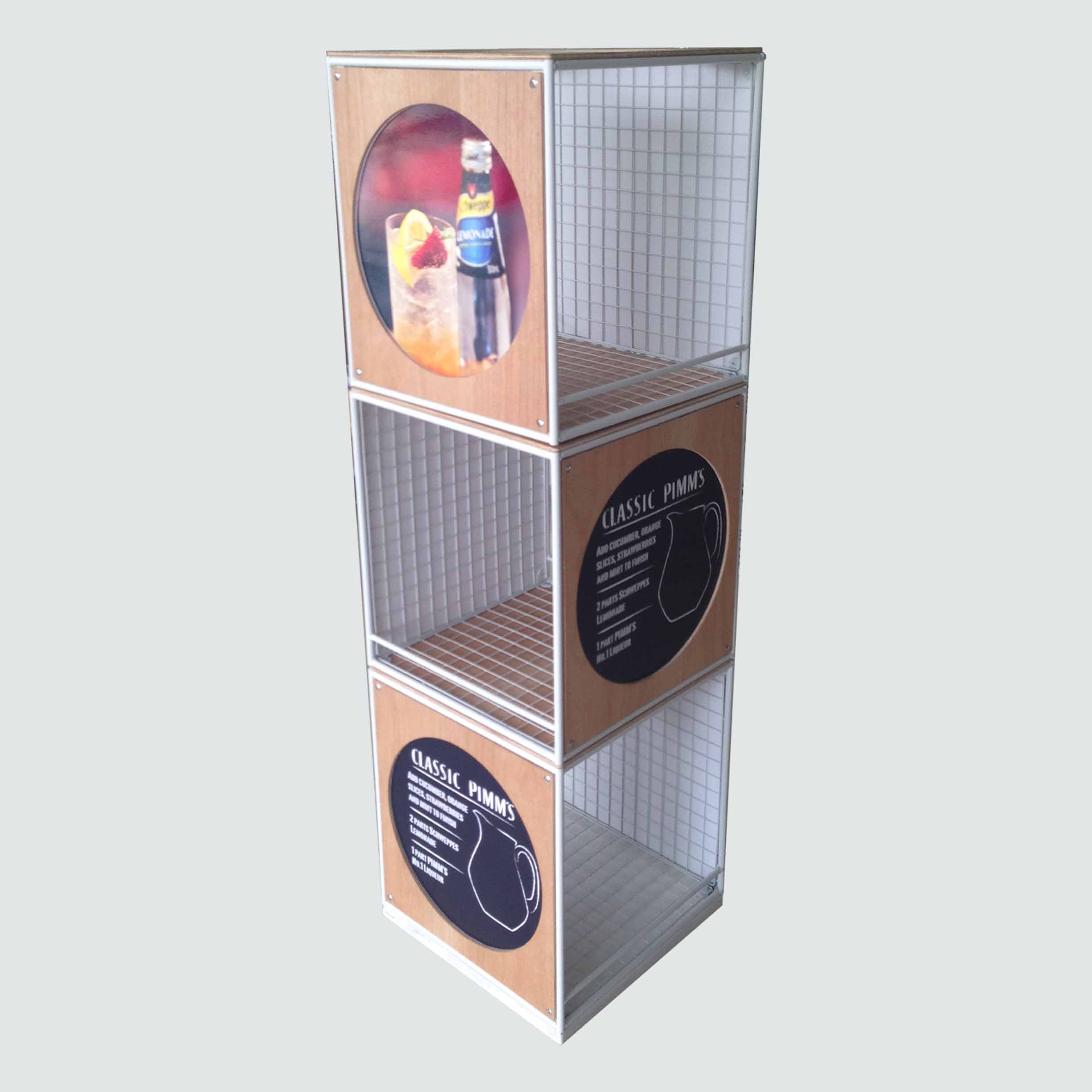 Apache Wine Bottle Display Stand Iron Wire and Plywood Beverage Drinking Cans Display Racks for Retail Shop — view 4