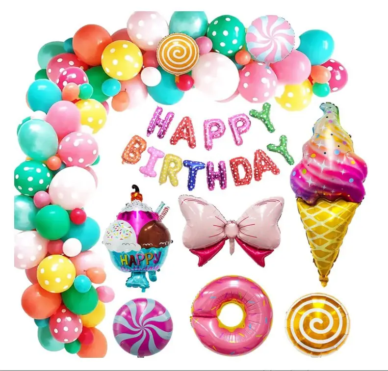 Doughnut children's birthday party candy garden doughnut candy theme ice cream lollipop aluminum latex foil balloon set
