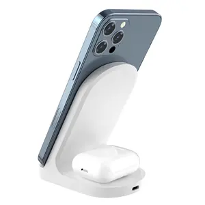 Carregador sem fio para fones de ouvido portátil 2 em 1 15W de recarga rápida para iPhone 12 e Smart Watch