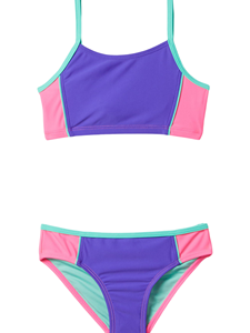 <b>Girls</b> Color Block Bikini Set Purple Pink Mint Contrast Binding Quick Dry Spandex Polyester Two Piece <b>Swimwear</b> Hipster Bottom - Product Image 1